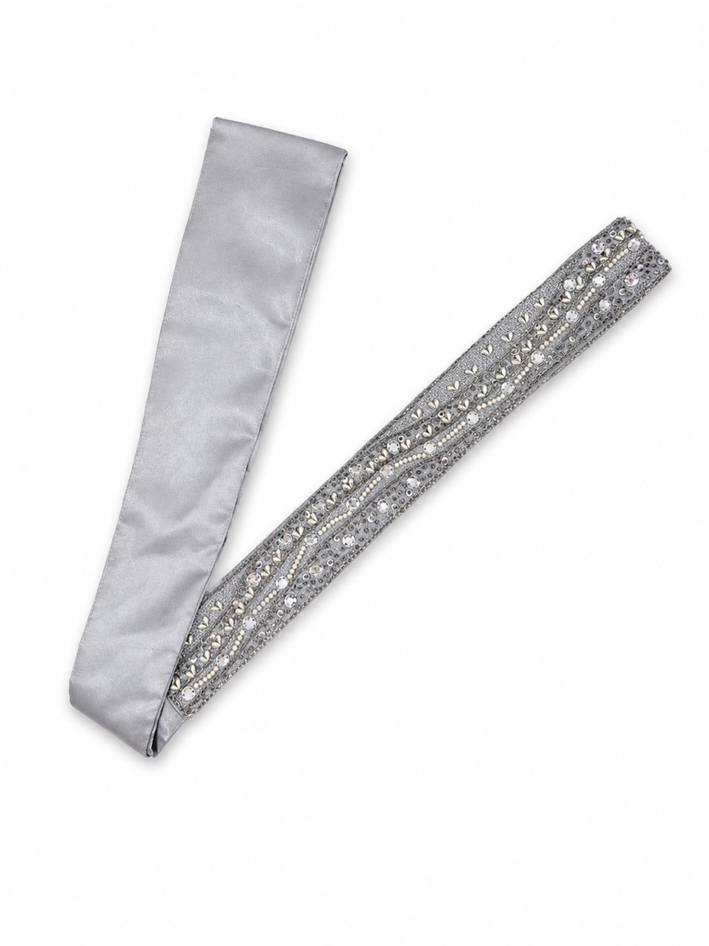 Cejon Satin Embellished Rhinestones Pearls Sequins Beaded Sash Tie Belt - Picture 4 of 8